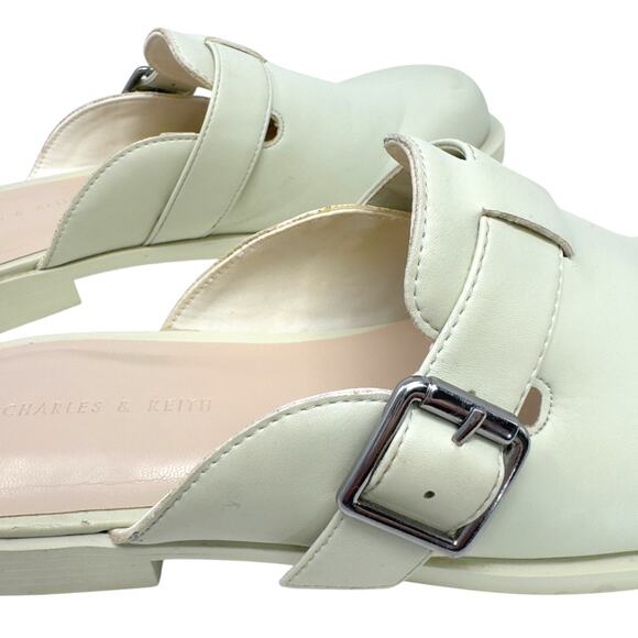 Leather Buckled Round Toe Mules Chalk C&K Women 6/37 Casual Neutral Capsule Clog - Picture 3 of 15